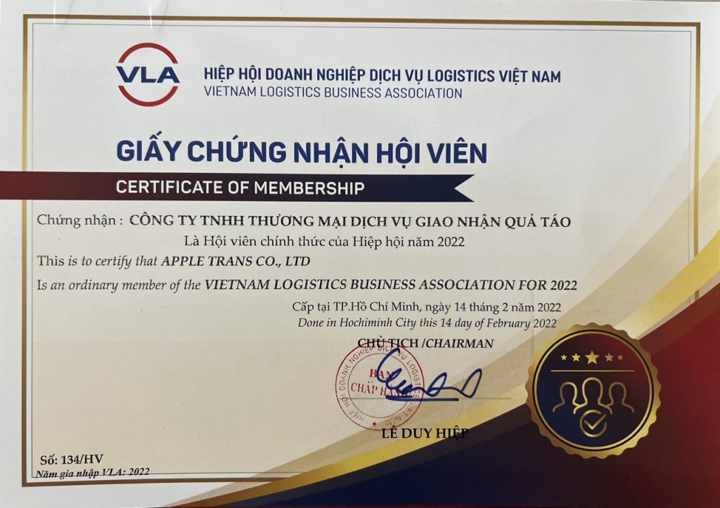 Apple Trans has been and is a member of the Vietnam Logistics Services ...